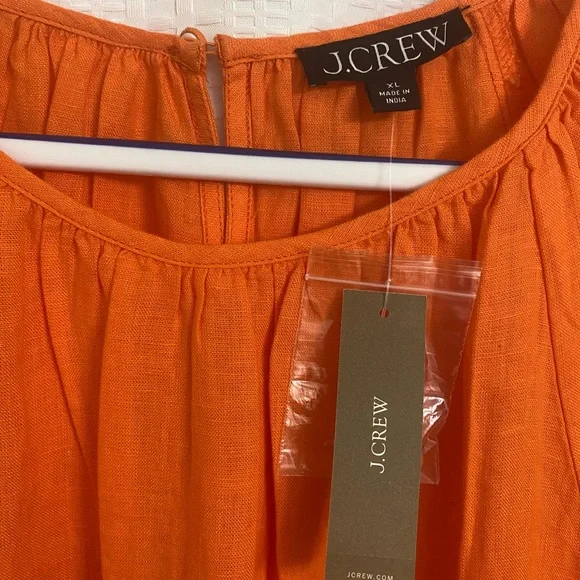 New J.Crew Palermo smocked-waist mini dress in linen, color: fire lily, size: XL - Picture 2 of 10